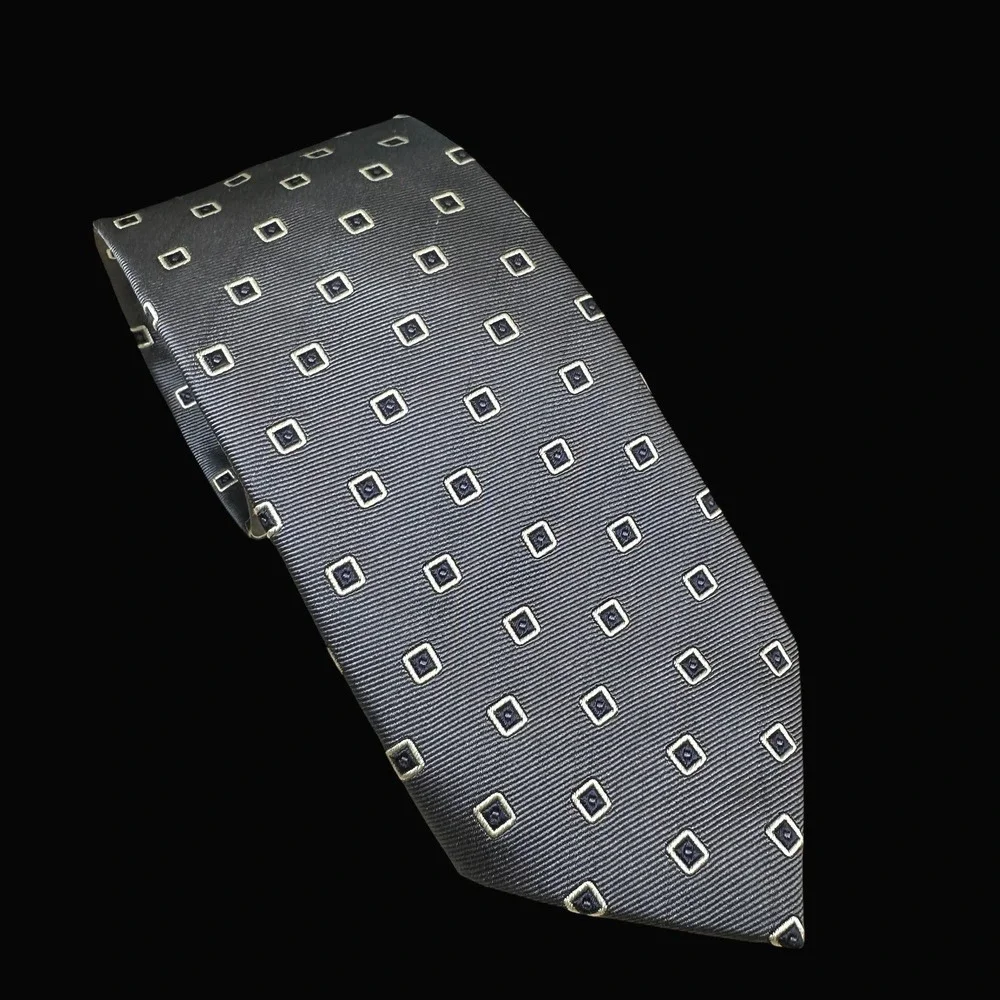 Corneliani Italy Silk Tie Grey Blue Geometric Square Hand Stitched Men Necktie